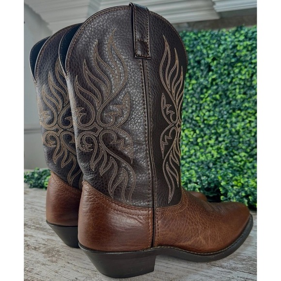 LAREDO Lea Vamp Fox Western Cowgirl Boots Women's 9.5M Brown Leather Barn Horses - Picture 6 of 13